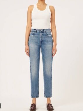 DL1961 Lela Slim High-Rise Straight Leg Jeans - Light Blue Wash